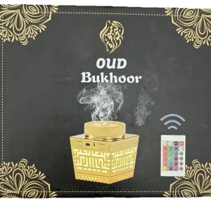 Electric Bukhoor Burner Oud incense Diffuser LED Light Remote Control USB Black